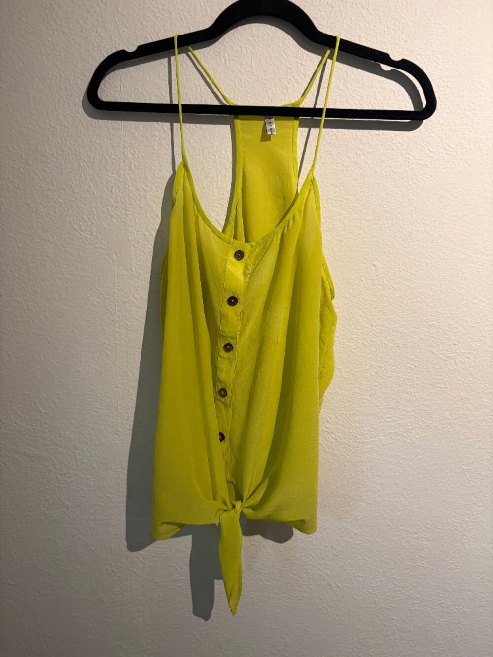 Trina Turk 100% Silk Chartreuse Tie Front Racerback Tank Top